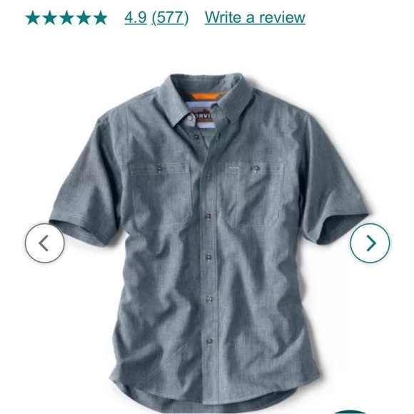 Orvis Mens Sz 2XL Tech Chambray Performance Work Button Shirt Active Fit Blue SS - Picture 7 of 9